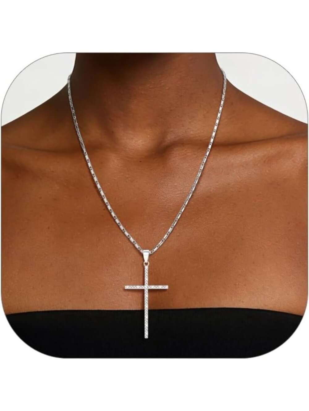 Elegant Large Cross Necklace for Women, Cubic Zirconia, 20-22 Inches, Perfect